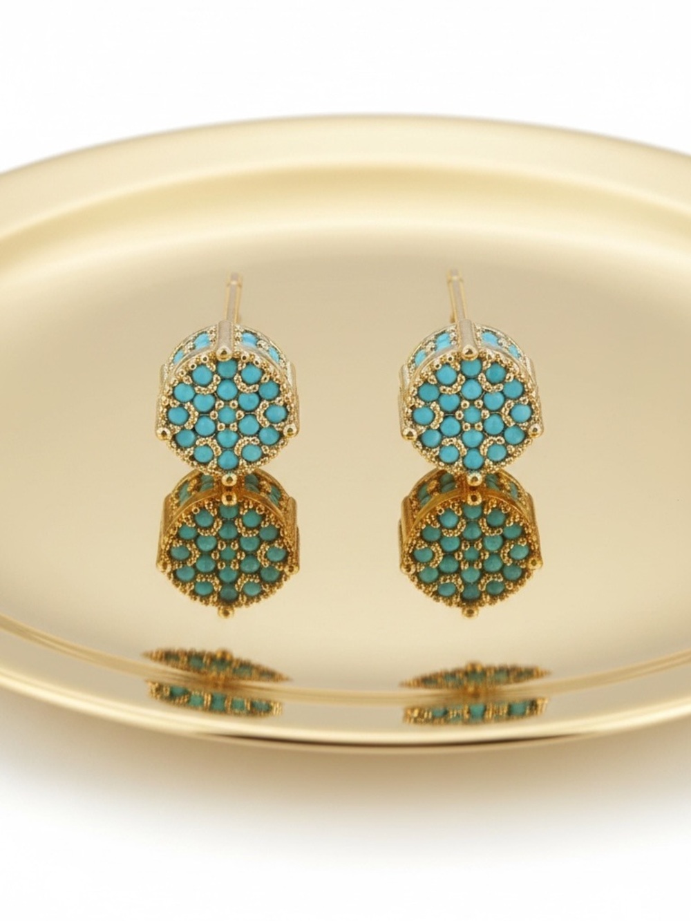 Gold Plated Turquoise Cluster Stud Earrings. New.